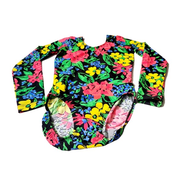 GK Elite AS Hawaiian Floral Scoop Neck Leotard VTG Long Sleeve Adult S, NWT - Picture 3 of 9